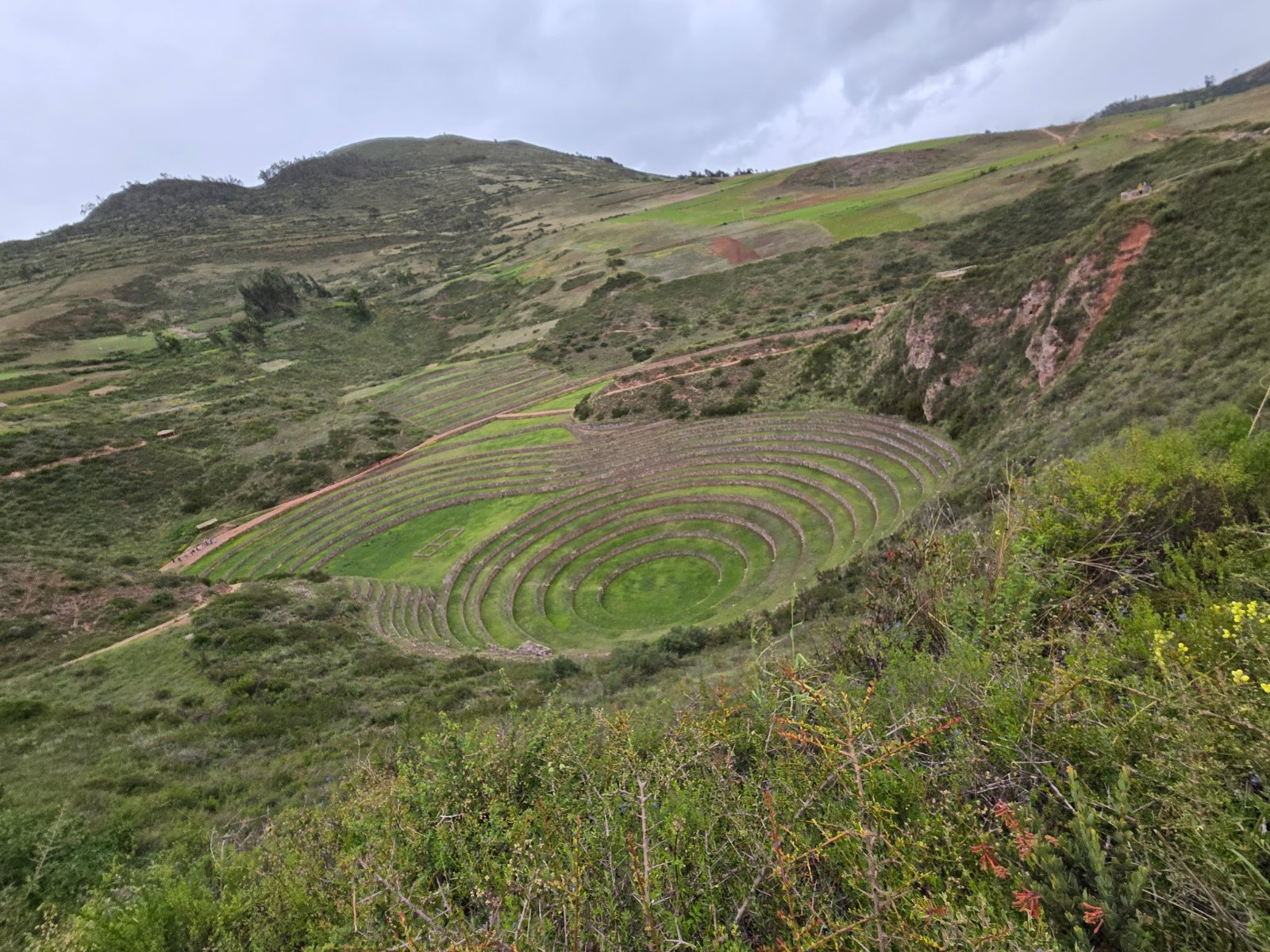 A series of images showing the vast Inca ruins and terraces at Pisaq, with the author present